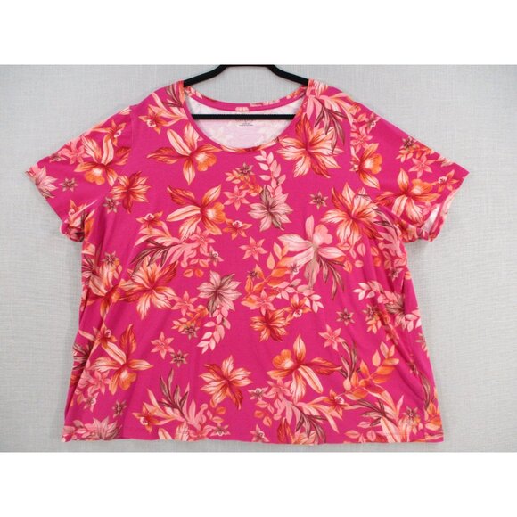 Catherines Womens Floral Pink Top Size 2X 22/24W Cotton/Spandex Blend - Picture 1 of 8